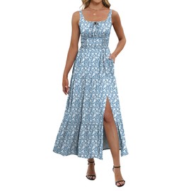 ANRABESS Women Summer Maxi Dress 2025 Square Neck Sleeveless Casual Boho Floral High Waist Slit Travel Vacation Sundress Floral Lake Blue Medium