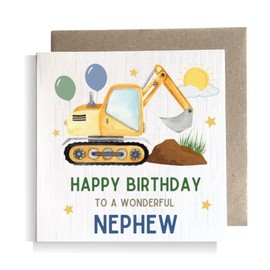 Second Ave Nephew Birthday Children's Kids Baby Digger Square Card For Boy Birthday