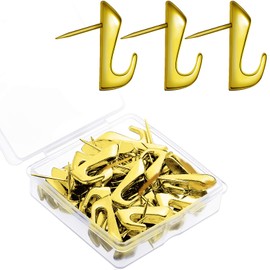 30 Pieces 20 Lbs Pin Hooks Push Pin Hangers Metal Picture Hanging Nails for Home Office Wooden or Fabric Wall(Gold)