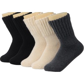 Weweya Wool Crew Socks - Warm Winter Thick Knit Long Socks for Women, Black, Cream, Gray