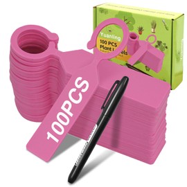 Yuanling 100Pcs Plant Labels Plastic Waterproof Plant Tree Tags Nursery Garden Markers for Indoor Outdoor Gardening Plants Vegetables Flowers Potted (Pink Color with 1 Marker Pen)