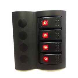 Marine Boat SPLASHPROOF Switch Panel 4 Gang with LED Rocker AUTO Fuse