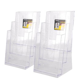 Niciksty Pack of 2 Wall Brochure Holders A6 Made of Transparent Plastic, 3-Tier Brochure Holder Wall or Desk - For Brochures, Postcards, Flyers, Menus & Brochures