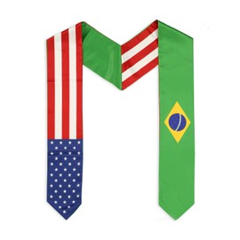 USA And Brazil Flag Graduation Stole, Satin Embroidery Graduation Sash for International Students, 72 Inch Length.