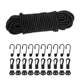 Omawrf Tensor Elástico 6mm 15m Negro, Cuerda Elástica Tensores Elásticos con Ganchos, Correa Elástica para Lona, Gancho para Bicicleta, Gancho de Fijación (6mm)