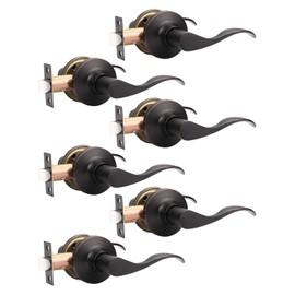 Mengico 6 Pack Passage Door Lever No Lock, Oil Rubbed Bronze Door Handle Interior, Closet Hallway Door Handle,Reversible Wave Lever Handles