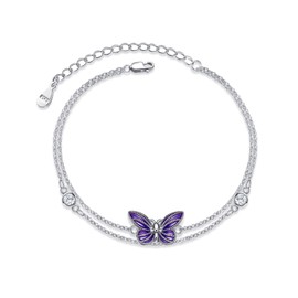 HUKKUN Butterfly Anklet With Beaded Anklets Sterling Silver Butterfly Jewelry Waterproof Summer Beach Foot Bracelet Gifts for Women
