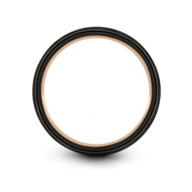 Midnight Rose Collection Tungsten Wedding Band Ring 4mm for Men Women 18k Rose Gold Grey Plated Flat Cut Black Brushed Polished Size 6.5