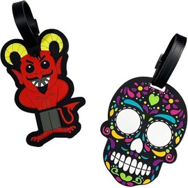 BY MEXICO Dúo de Identificadores para Maleta Calavera Chumbalaca y Diablito Judelio, Etiquetas de Equipaje en PVC Resistente, Tarjeta para Datos de Contacto, Accesorios para Viaje, Paquete de 2 Piezas
