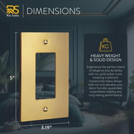 Rio Salto Forge Collection Midsize Brushed Brass Gold Rocker Outlet Cover and Light Switch Cover Wall Plates, 5" x 3.13" Heavy-Gauge Metal Decorative Light Switch Plate, 1 Pack
