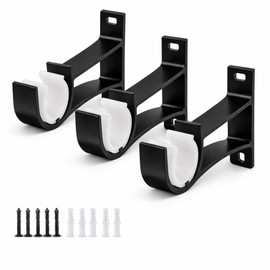 3 Pack Curtain Rod Bracket, Heavy Duty Holders Hooks, Black Curtain Brackets Support Hangers for 1 Inch Rods, Wall Mounted