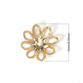 200Pcs/Bag 8-Petal Lotus Bead Hat Hollow Flower Spacer Retro Charm Bead Cap for DIY Jewelry Making Bracelet Accessories(0.59inch,Silver)