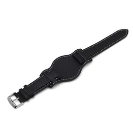 Onthelevel Leather Cuff Watch Strap 18mm 20mm 22mm Vintage Genuine Leather Watch Band with Mat for Men Women (22mm, black with white line)