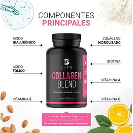 Péptidos de Colágeno Hidrolizado 200 Cápsulas | Potenciado con Biotina y Vitamina C para Piel, Cabello y Uñas | Collagen Blend B Life.