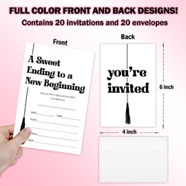 Black and White Graduation Invites 20 Cards with Envelopes A Sweet Ending to A New Beginning Graduation Party Invitations Grad Party Invites Double Sided Invitation Card for Graduating Decoration Y428