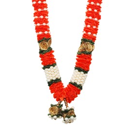 Artificial Mala Flower Ribbon Garland Haar for Idol-Mala for God, Indian Traditional Cultural Festival Home Decor Pooja Sringar Articles Ornament for Multipurpose Pooja Decoration(Size 11")(Orange)