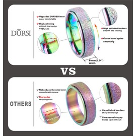 DURSI Spinner Ring for Women Mood Ring for Kids Fashion Stainless Steel Fidget Ring for Anxiety Sand Blast Finish (Chameleon 6mm, 9)