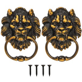 YOUEON 2 Pcs Lion Head Door Knocker, 6 Inch Decorative Door & Gate Knocker with Mounting Screws, Antique Brass Door Knocker for Front Door, Cabinet