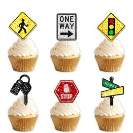 18pcs Glitter Traffic Light Sign Dessert Cupcake Pick for Cute Reptile Theme Decor Supplies Men Women Happy Birthday Party Decorations