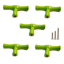 5Pcs Cabinet Knobs Single Hole Bamboo Solid Zinc Alloy Cabinet Knobs Handle pulls, Dresser Drawer Cabinet Cupboard Closet Door Pull Decorative Furniture Accessories Knobs ((Single Hole, Green))