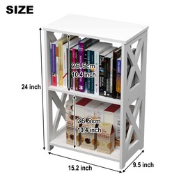 3 Tier Bookshelf, Small Bookcase for Small Spaces, Mini Thin Book Shelf for Bedroom, Living Room, Bathroom Rack