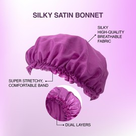 Red by Kiss Silky Satin Hair Bonnet – Dual Layer for Moisture Retention, No-Slip & Comfortable, Breathable Fabric for Hair Protection & Style Maintenance (Extra Stretchy Band, Purple)