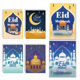 8-Piece Set Eid Mubarak Money Card, Folding Cards for Ramadan, Greeting Cards as Folding Card with Envelope for Sugar Festival, DIY Eid Gifts for Children