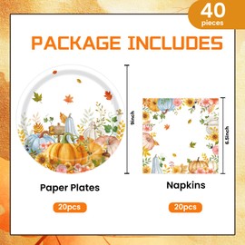 40Pcs Fall Paper Plates and Napkins Party Supplies, Disposable Thanksgiving Pumpkin Flower Wreath Plates Napkins Dinnerware Set for Autumn Theme Party Decorations (Fall)