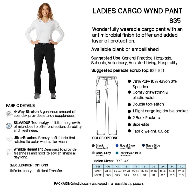 SPECTRUM UNIFORMS Wynd Women's Scrub Pant Cargo Pant Elastic Waist