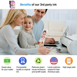 Cartlee Remanufactured Ink Cartridge Replacement for HP 62xl Ink Cartridges Color for HP Envy 7640 Printer 62xl Color Inkjet cartridges 62 XL