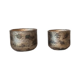Creative Co-Op Round Metal Planters with Oxidized Finish, Antique Gold Finish, Set of 2