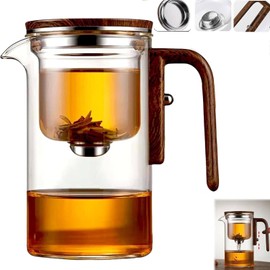 Enchanti Magic Tea Pot, 720ML Water Separation Glass Teapot with Wooden Handle, Press Control Enchanti Tea Infuser with Strainer for Loose Tea Witchcraft Tea Kettle