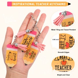 30 Pcs Teachers Appreciation Gifts Bulk Teacher Keychain Pencil Charms Teacher Keychain Acrylic Keychain with Tassel Pencil Key Chains for Teacher Gifts in Bulk