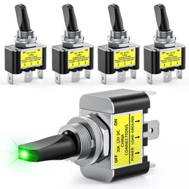 Nilight 5PCS LED Toggle Switch ON Off 12V 30A Green LED Lighted Metal Switch Heavy Duty SPST 3 Pin Rocker Switch 12mm Mounting Hole for Automotive Cars Trucks Boats Racing Cars