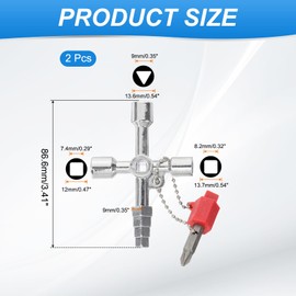 PATIKIL 4-Way Multi-Functional Utility Key, 2 Pack Universal Cross Key Stopcock Key 4 in 1 Triangle Square Key for Elevator Water Gas Meter Cabinet Plumbing, Silver