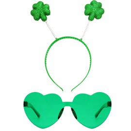 Tedercle Tedercle St Patrick's Day Shamrock Headband and Glasses Set - Green Irish Clover Head Bopper Costume Dress-Up Accessories for Lucky Saint Patrick's Day, Spring Themed Party Favor