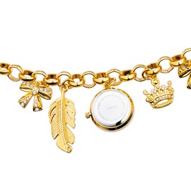 FORSINING Women's Premium Accented Gold-Tone Charm Bracelet Watch