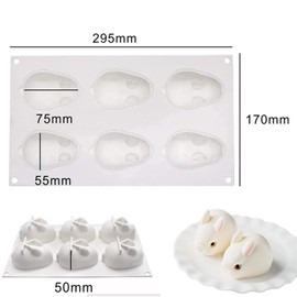 Silicone Bunny Mold 3D Easter Rabbit Silicone DIY Baking Molds for French Dessert Chocolate Candy Mousse Brownie Jelly Ice Cream Chiffon Cheesecake Fondant Resin Candle Soap Making 2 Packs White