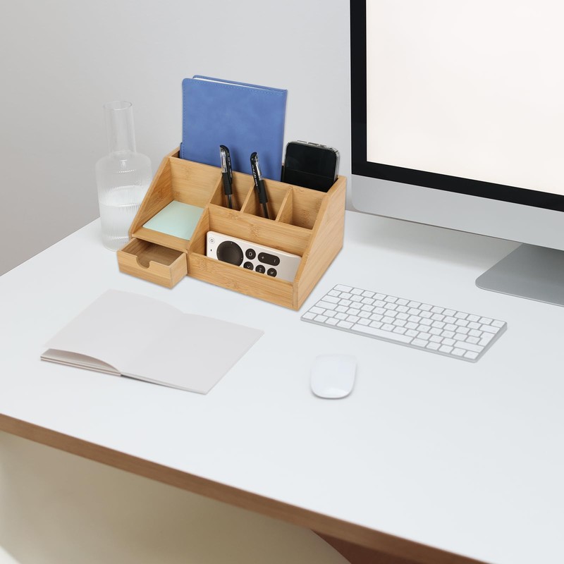 Desk Organizer, Modern Simple Bamboo Wooden Office Desktop Storage Organizer