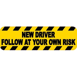 StickerTalk New Driver Follow at Your Own Risk Vinyl Sticker, 10 inches by 3 inches