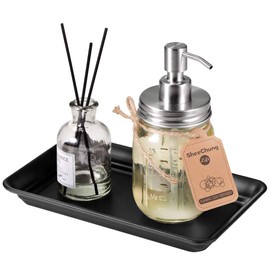 Vintage Farmhouse Decor Metal Vanity Tray(2 Pack),Countertop Guest Hand Towel Storage Organizer Tray Dispenser, Sturdy Holder for Perfume,Cosmetics, Jewelry, Makeup Bathroom Organizer (Black)