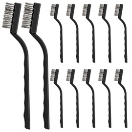12 Pcs Wire Brush Set Plastic Handles Stainless Wire Brush for Cleaning Rust, Metal Work Pieces, Welding Slag and Rust, Greasy Dirt (Black)