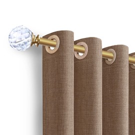 XmhFurnish 1 inch Curtain Rods for windows 36 to 72" with Crystal Diamond Ball Finials, Single Rod Adjustable Curtain Rod(Gold)