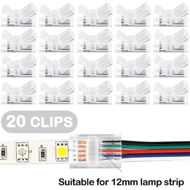 RUNCCI-YUN Pack of 20 LED Strip Connectors, 5-Pin 12 mm, LED Solderless Strip Connector, 5-Pin Connection Cable Connector, for 12 mm Wide SMD 5050 RGBW LED Strip 5 V 12 V 24 V (Transparent)