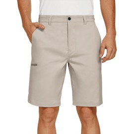PULI Men's 10 Inseam Golf Shorts Stretch Casual Quick Dry with Pockets for Hiking Outdoor Adventure Light Beige 38