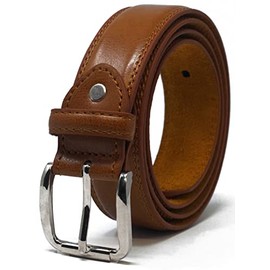 Ossi Mens Double Stitched Leather Lined Suit Trouser Belt - Medium Dark Tan