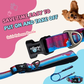 Pawhuggies Jacquard Dog Collar and Leash Set for Medium Dog, Breathable Adjustable Dog Leash and Collar Set, Medium Dog Collar and Dog Leash, for Daily Outdoor Walking Running, Sky Mountains