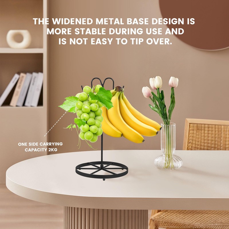 Banana Holder Stand,Stable Banana Holder with Hook &Wider Base,Rust-Proof Metal