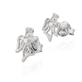 NKlaus Pair of Small Stud Earrings Guardian Angel 925 Silver 8.9 mm Glossy Matte Angel Tarnish, Silver