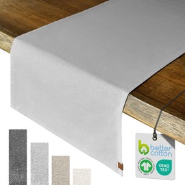 MIQIO® Design Table Runner Made of 100% Organic Cotton, 40 x 150 cm, Sustainable and Oeko-Tex Certified, Fabric Table Runner, Elegant Tablecloth, Light Grey